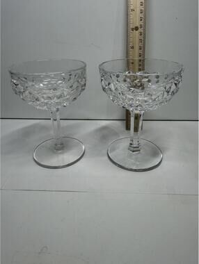 Vintage Cut Crystal Sherbet Glasses Set of 2 Faceted Stem Dessert Bowls
